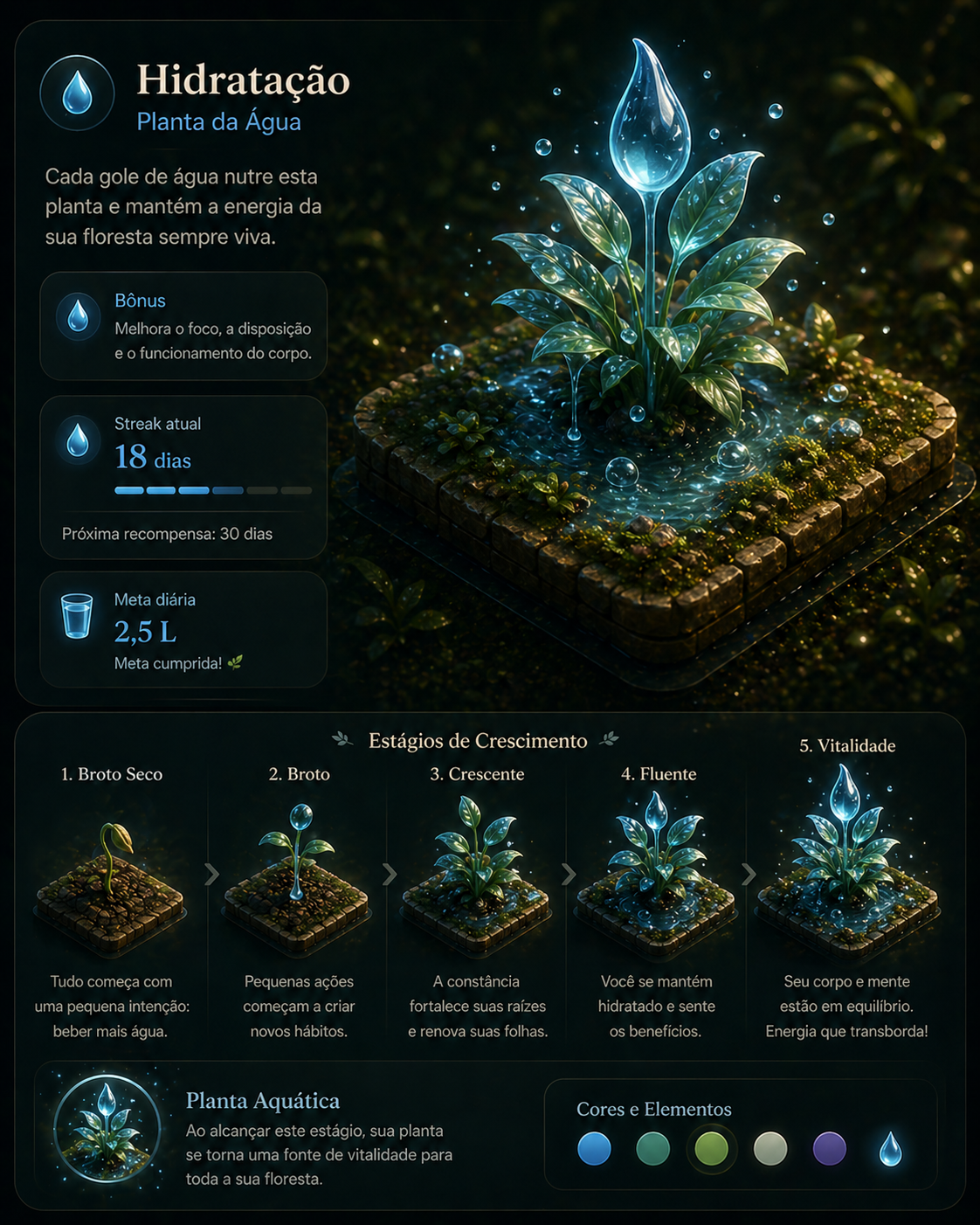 Conceito visual da planta de hidratação no Reviva.